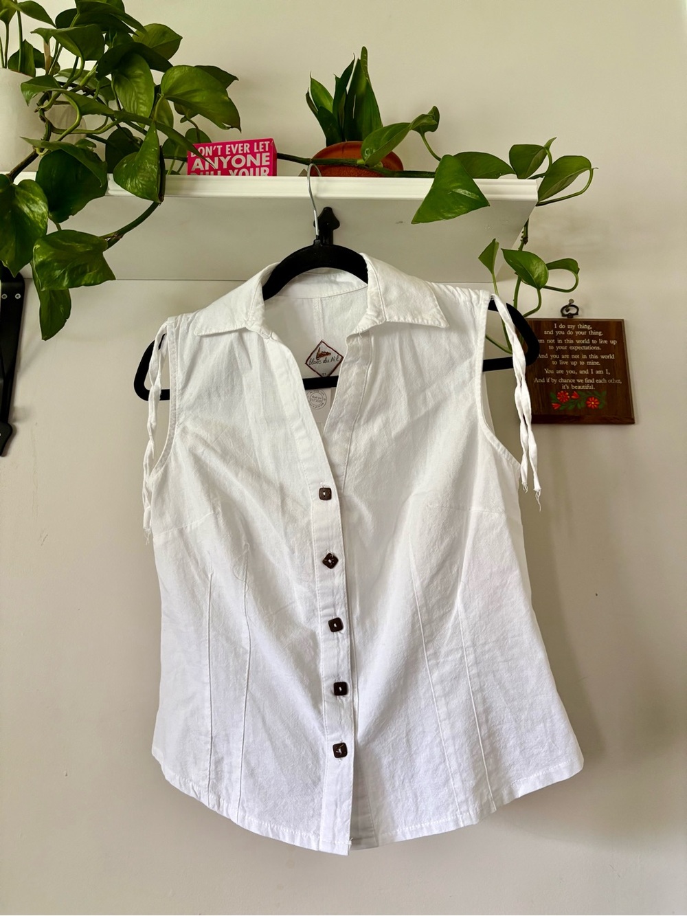 Women’s White Button-Front Sleeveless Top with Tie Shoulders
